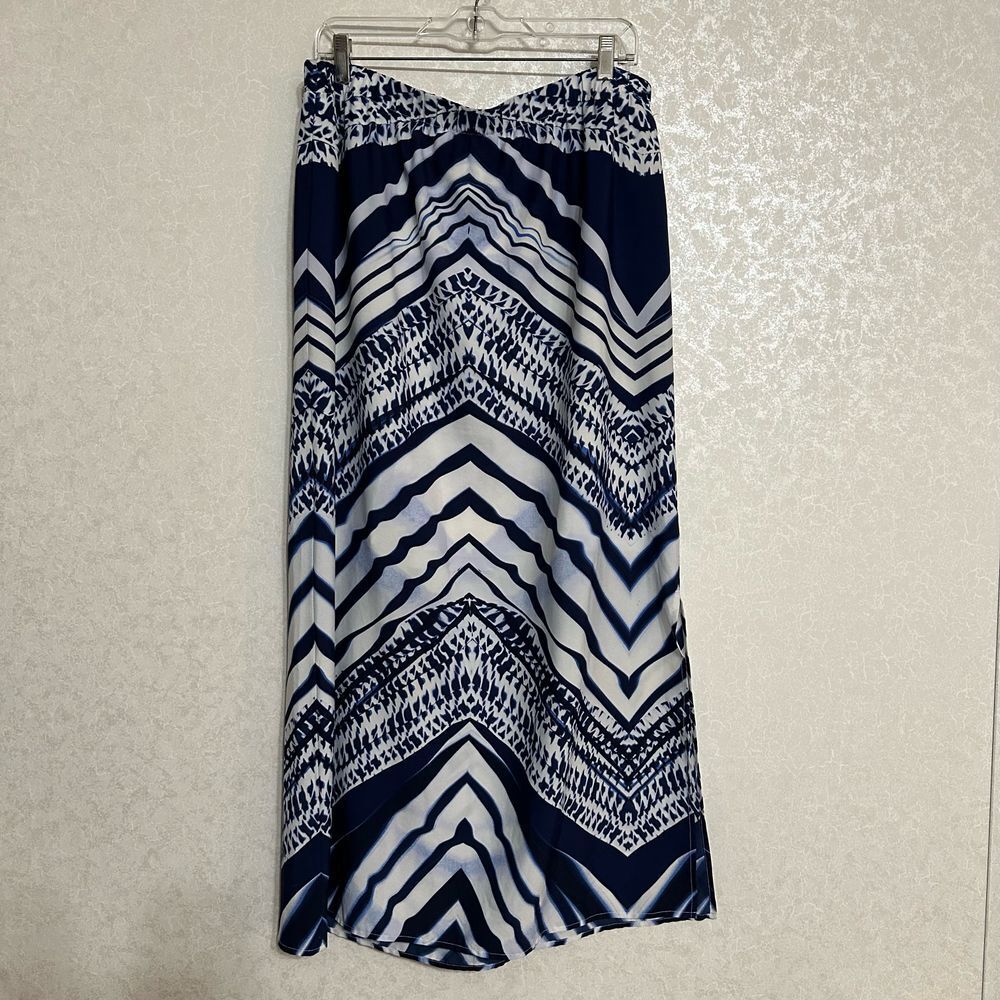 Chico's Chevron Stripe Maxi Skirt Lined Blue‎ & White Stretch Elastic Waist 2 L